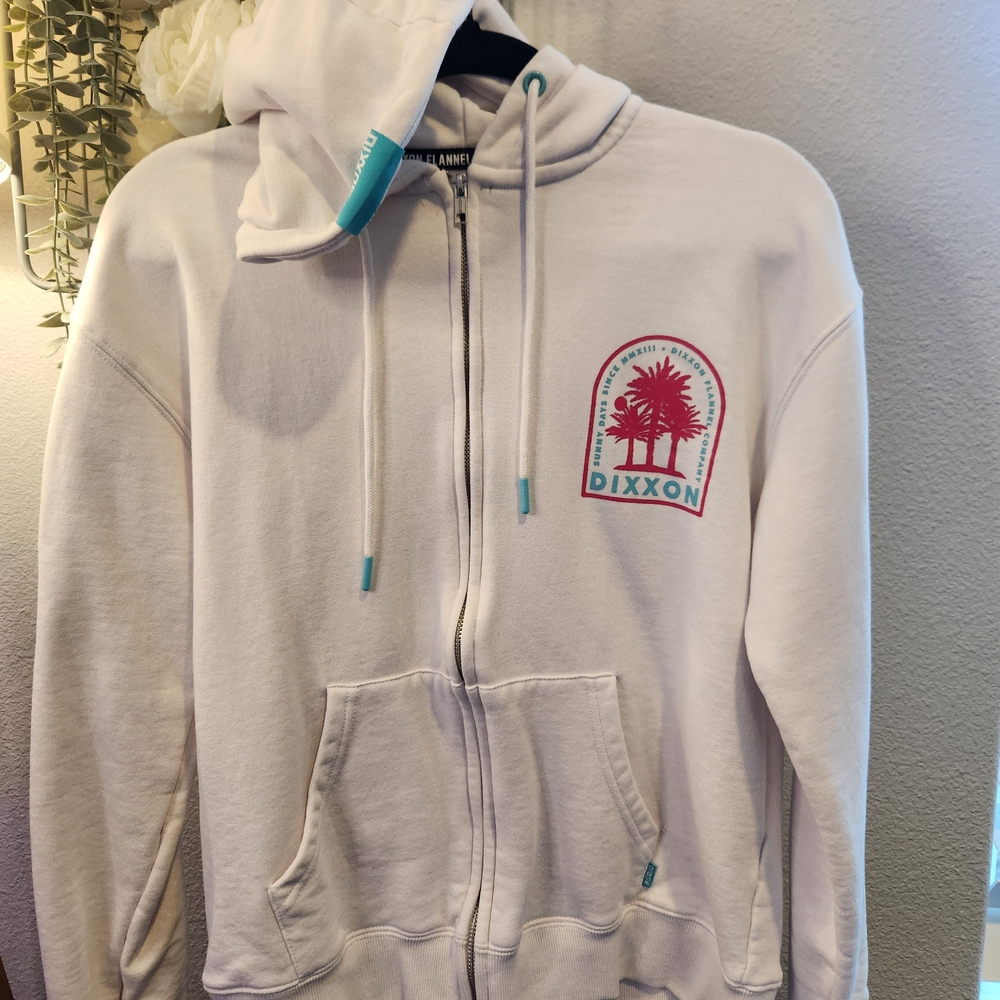 Dixxon White Zip-Up Hoodie with Palm Tree Logo
